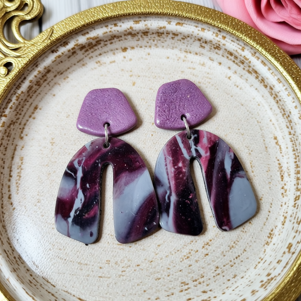 Wine & Smoke Arch Polymer Clay Studs for Versatile Modern Style