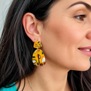 Yellow Dart Frog Polymer Clay Arch Earrings – Lightweight Artistic Statement