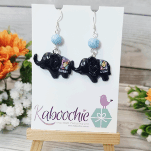 Little Black Elephants with Blankets – Quirky Clay Earrings for Animal Lovers