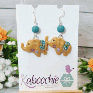 Little Yellow Elephants with Blankets – Quirky Clay Earrings for Animal Lovers