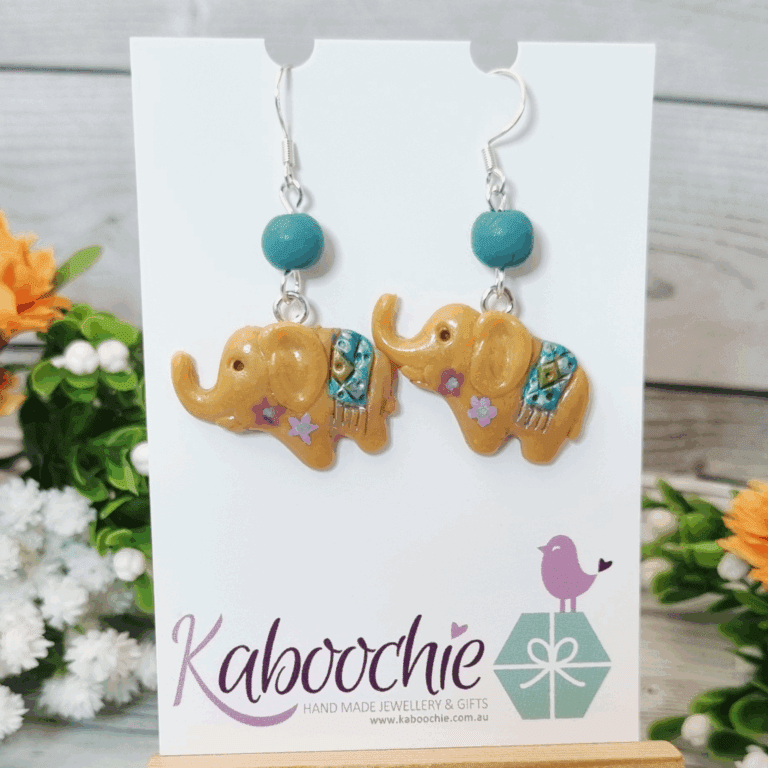 Little Yellow Elephants with Blankets – Quirky Clay Earrings for Animal Lovers