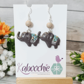 Little Brown Elephants with Blankets – Quirky Clay Earrings for Animal Lovers