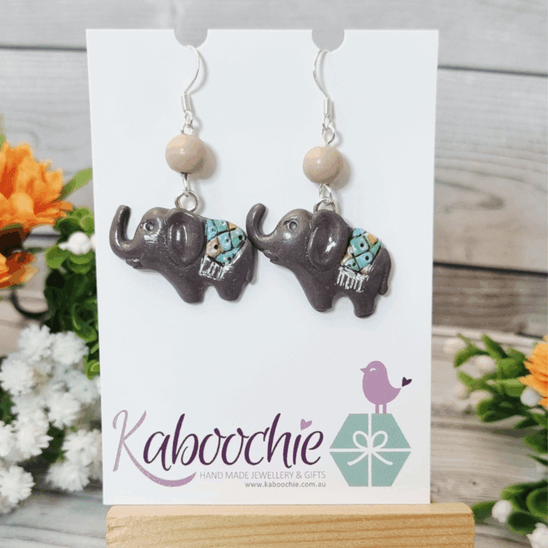 Little Brown Elephants with Blankets – Quirky Clay Earrings for Animal Lovers