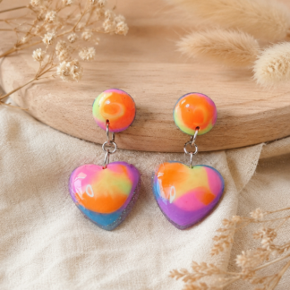 Neon Candy Heart Resin Earrings