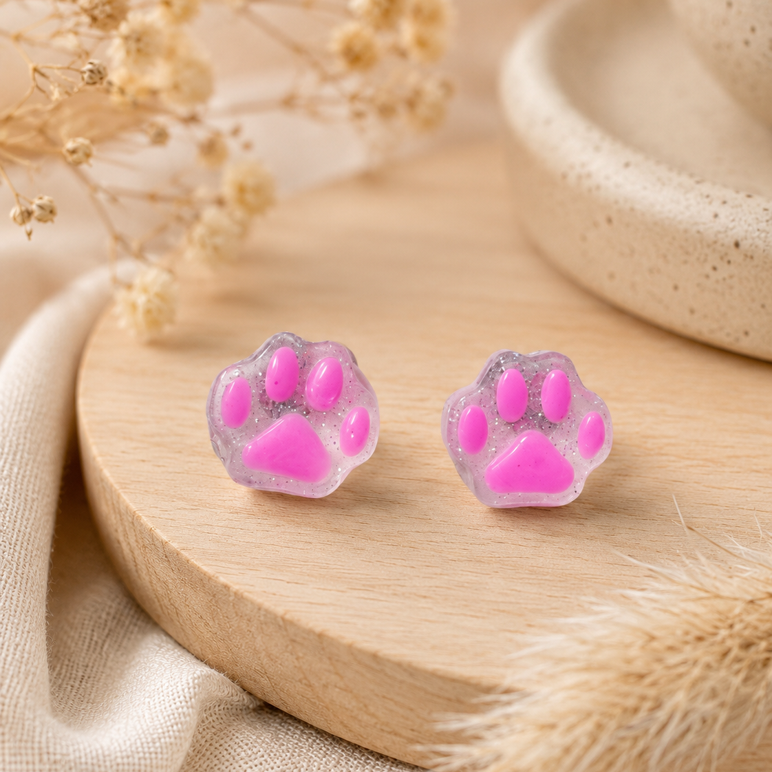 Neon Glow Cat Paw Stud Earrings
