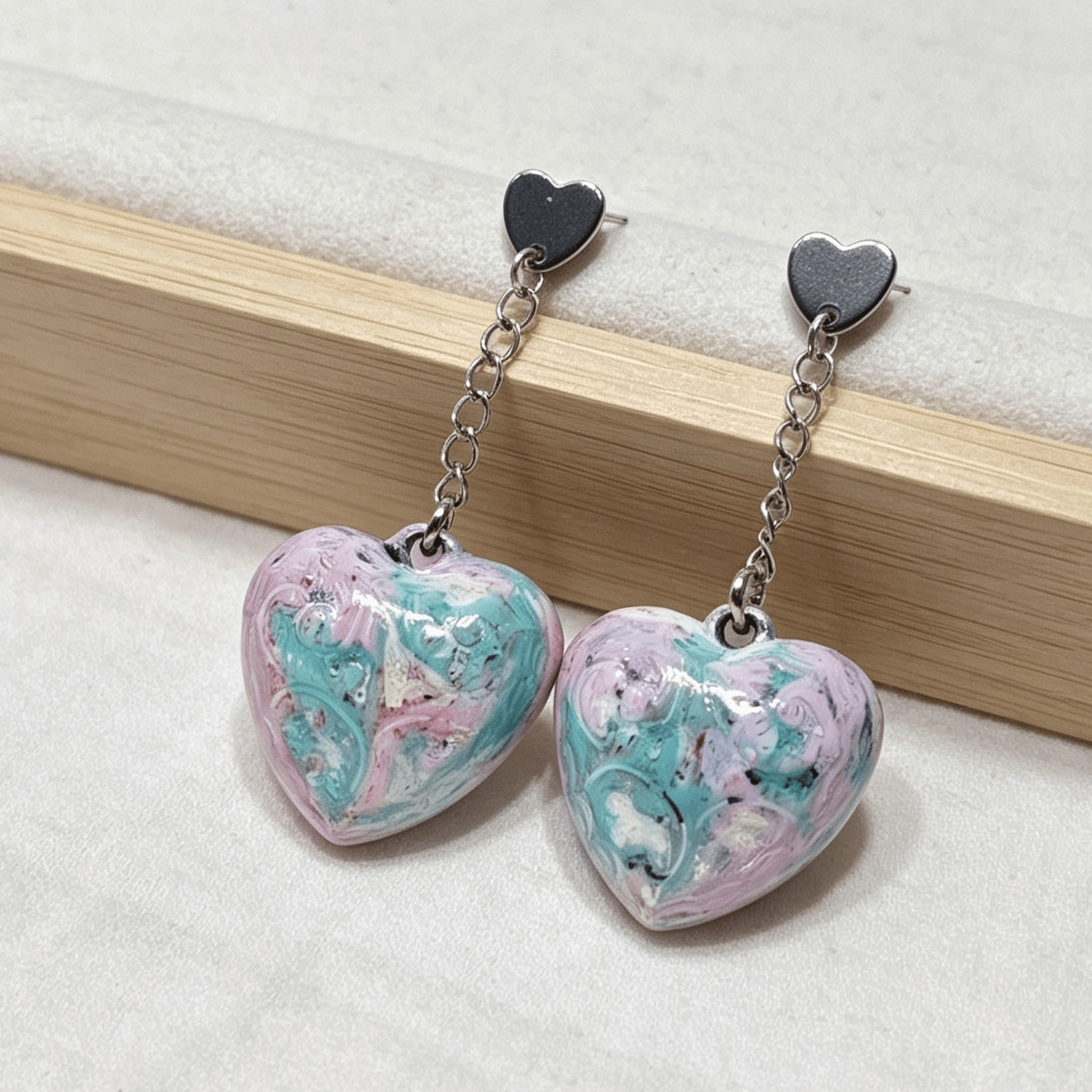 Candy Swirl Heart Earrings – Hand Painted