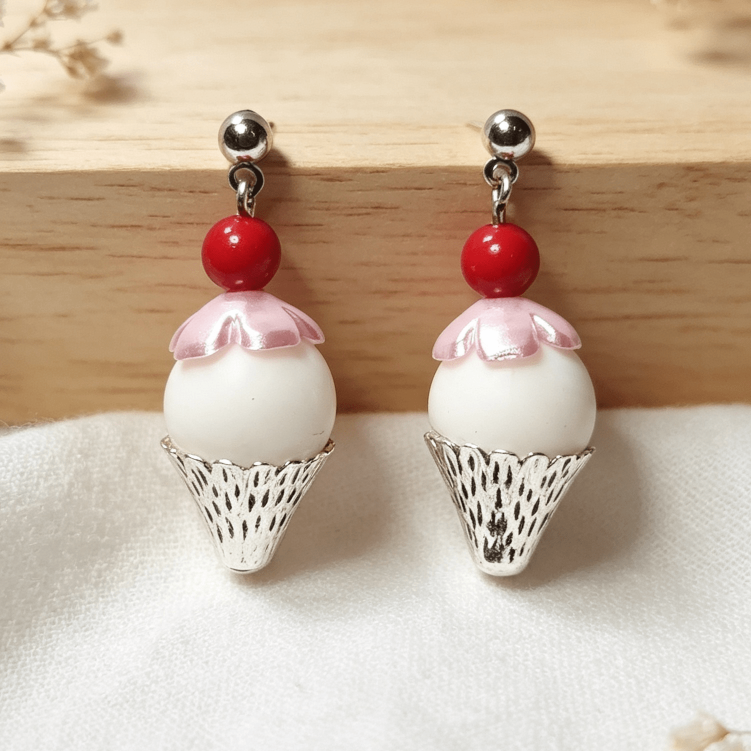 Cherry Blossom Ice Cream Cone Earrings