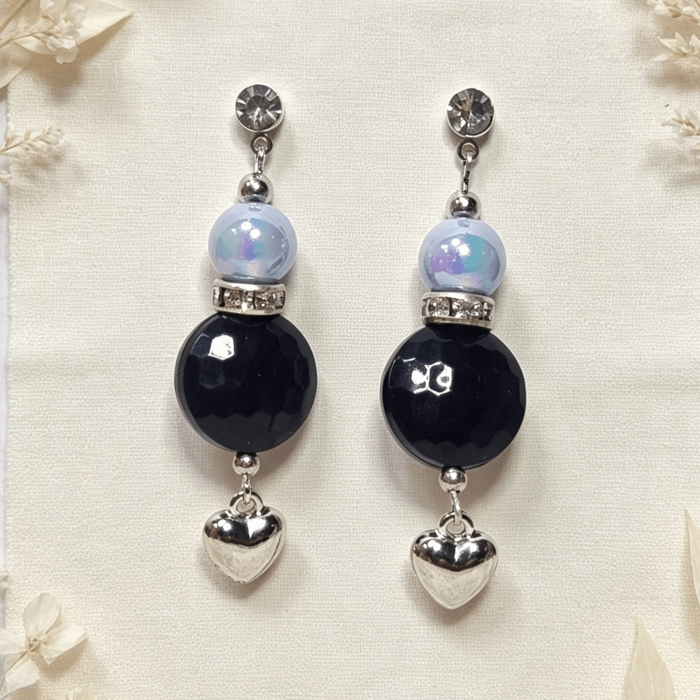 Elegant Stud Earrings with Heart Charm Blue Candy