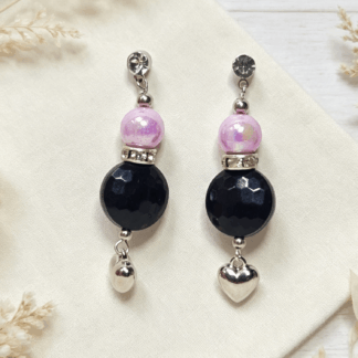 Elegant Stud Earrings with Heart Charm Pink Candy