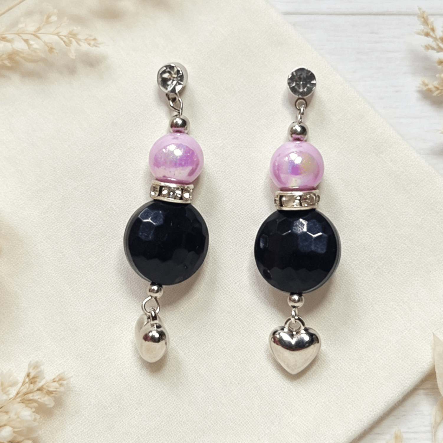 Elegant Stud Earrings with Heart Charm Pink Candy