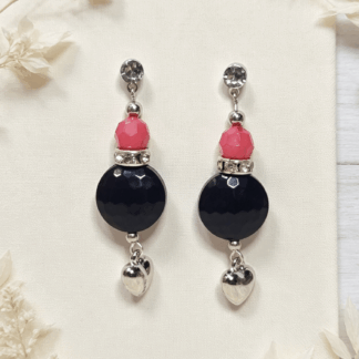 Elegant Stud Earrings with Heart Charm Pink Faceted