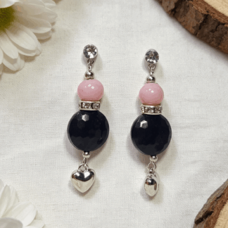 Elegant Stud Earrings with Heart Charm Pink Pearl