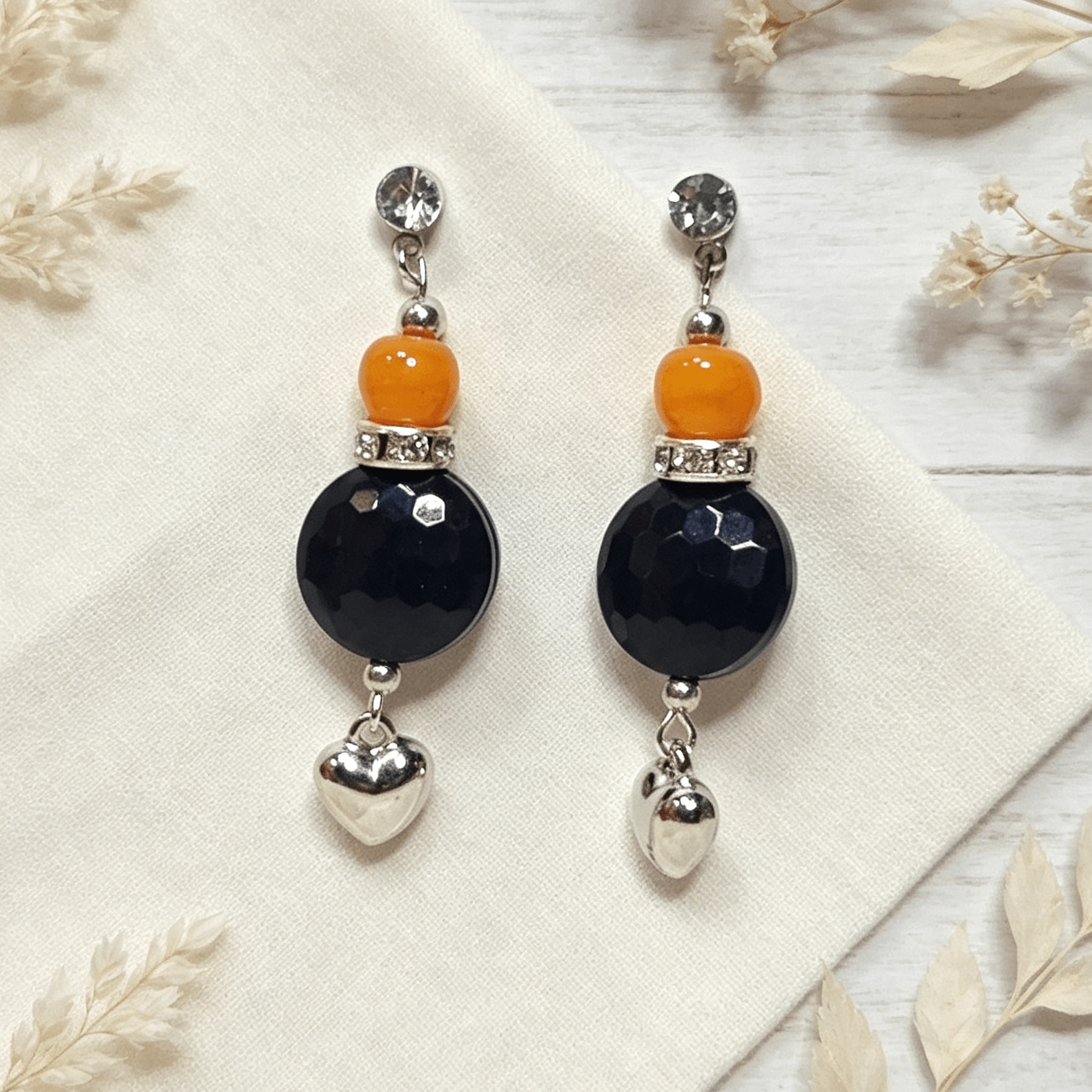 Elegant Stud Earrings with Heart Charm Tangerine