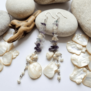 Fluorite & Shell Cascade Earrings