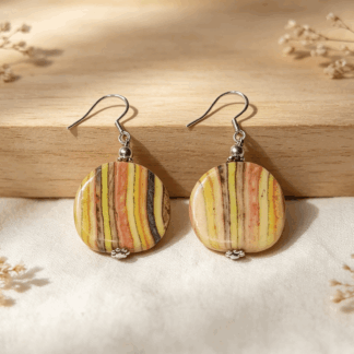 Handmade Striped Ceramic Style Disc Earrings Desert Sand