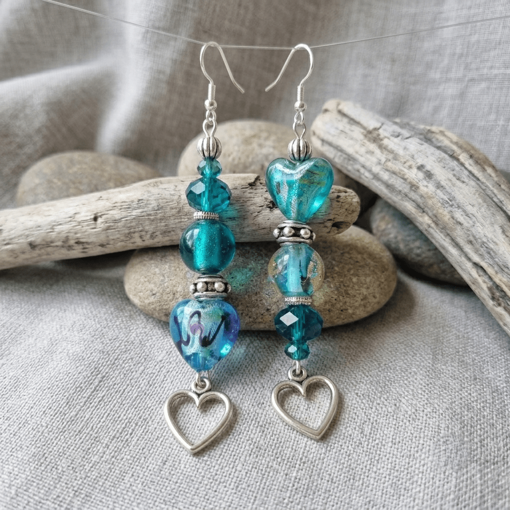 Ocean Heart Charm Earrings