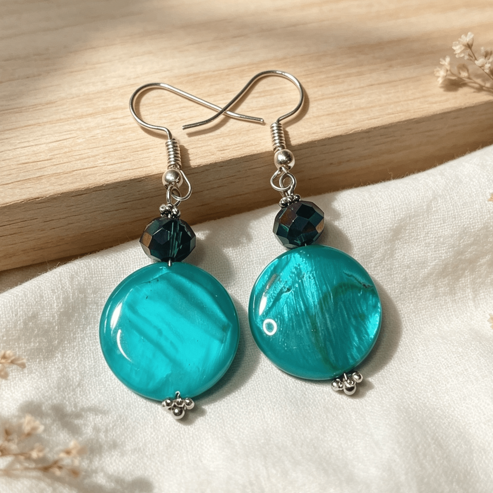 Ocean Jewel Disc Earrings – Handmade Shell Effect Dangle Earrings