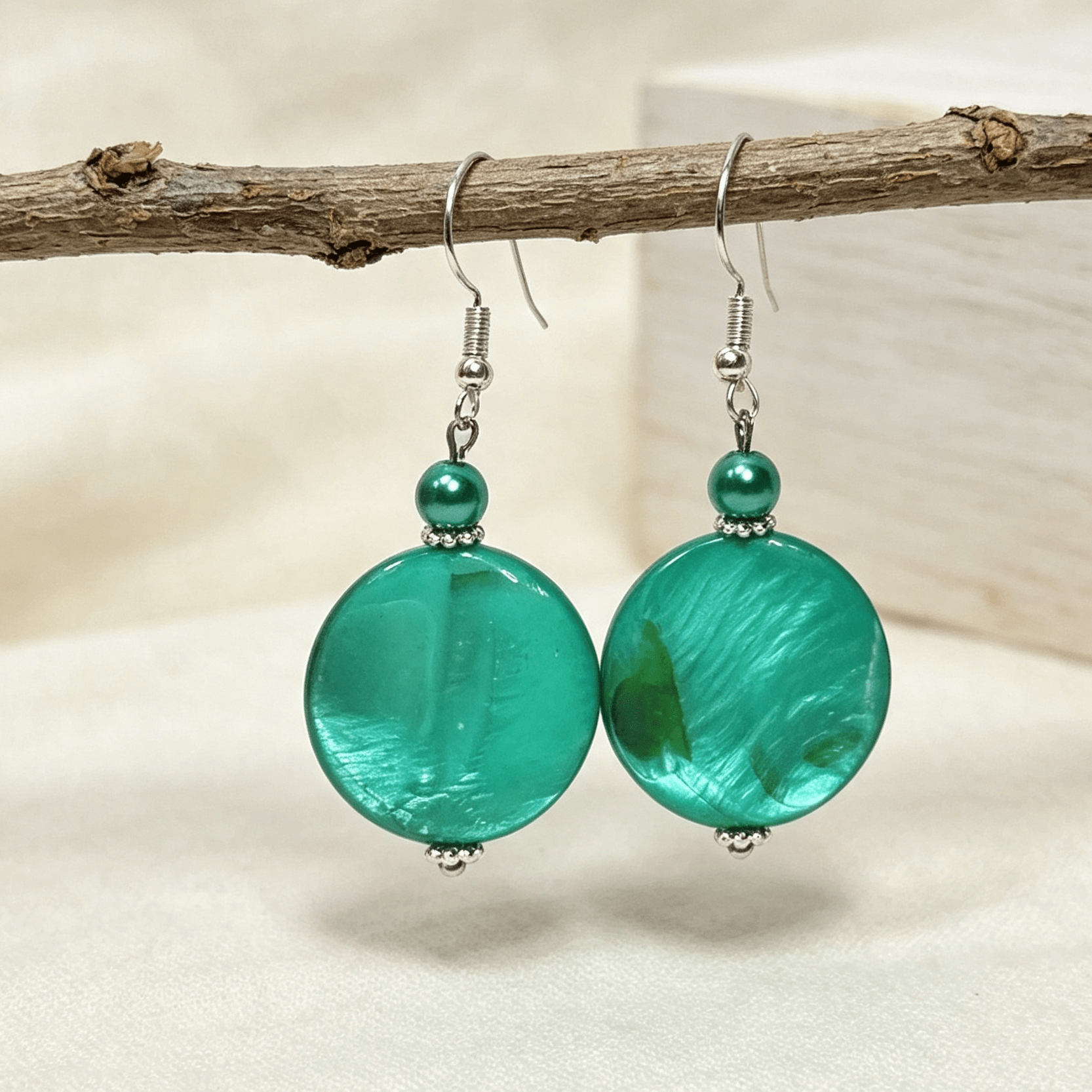 Ocean Pearl Disc Earrings – Shell Effect Handmade Dangle Earrings