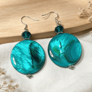 Ocean Pearl Large Disc Earrings – Shell Effect Handmade Dangle Earrings