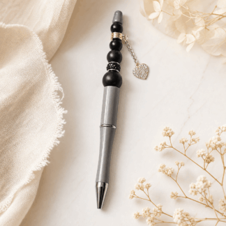 Custom Beaded Decorated Pen Black with Charm