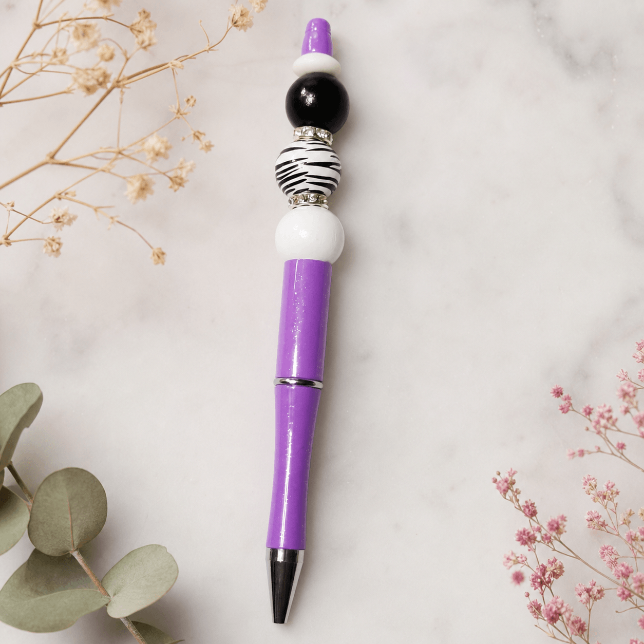 Custom Beaded Decorated Pen Zebra