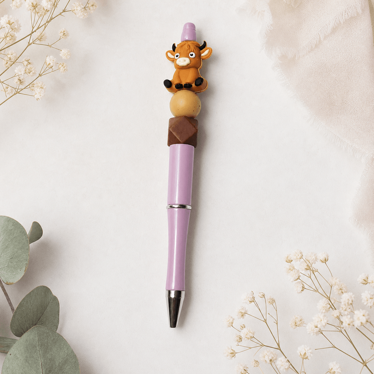 Custom Beaded Decorated Pen Cow