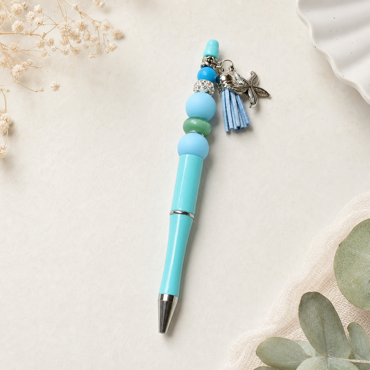 Custom Beaded Decorated Pen with Tassel and Starfish