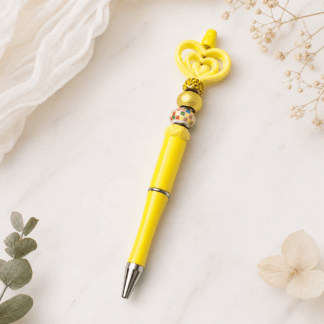 Custom Beaded Decorated Pen Yellow Love Heart