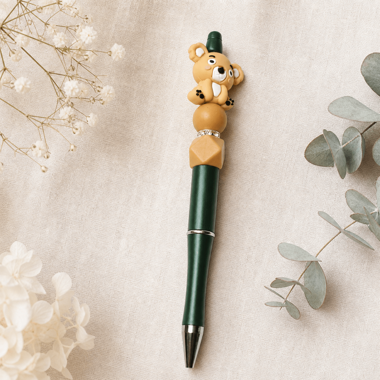 Custom Beaded Decorated Pen with Teddy Bear