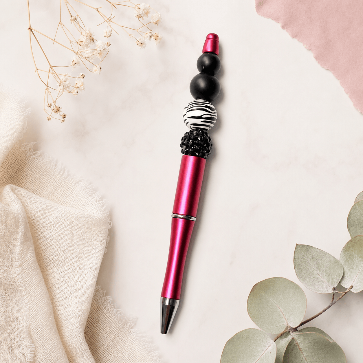 Custom Beaded Decorated Pen Zebra