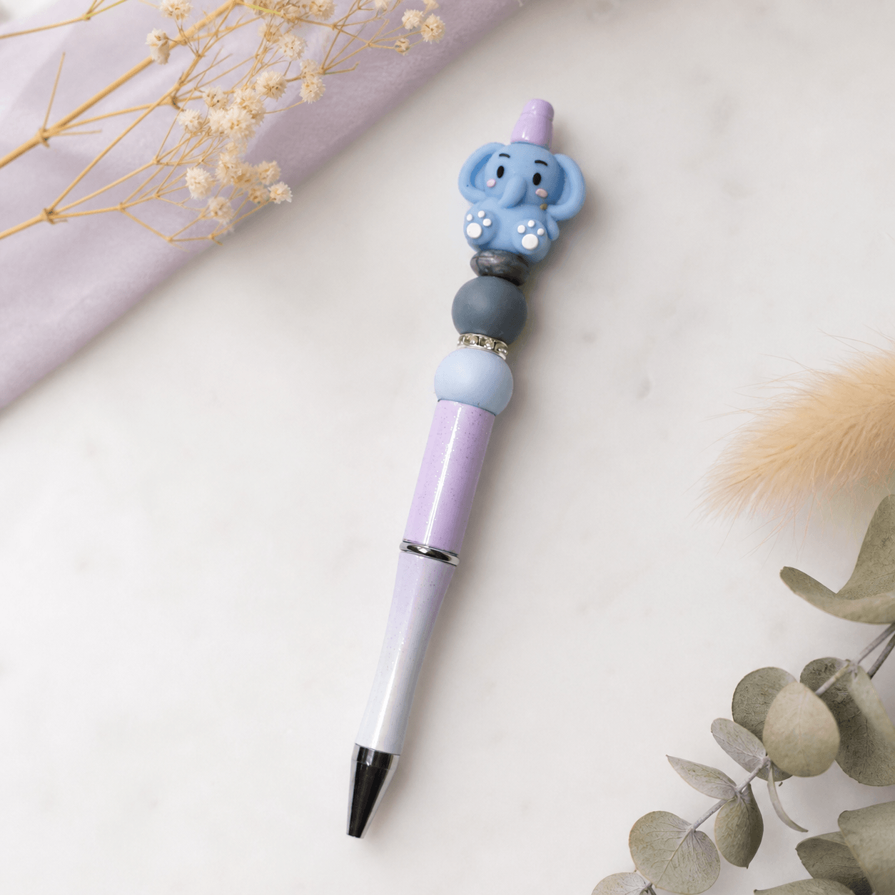 Custom Beaded Decorated Pen Elephant