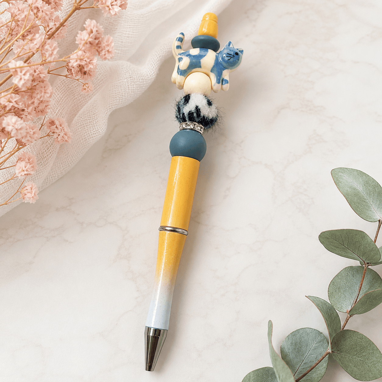 Custom Beaded Decorated Pen Cat