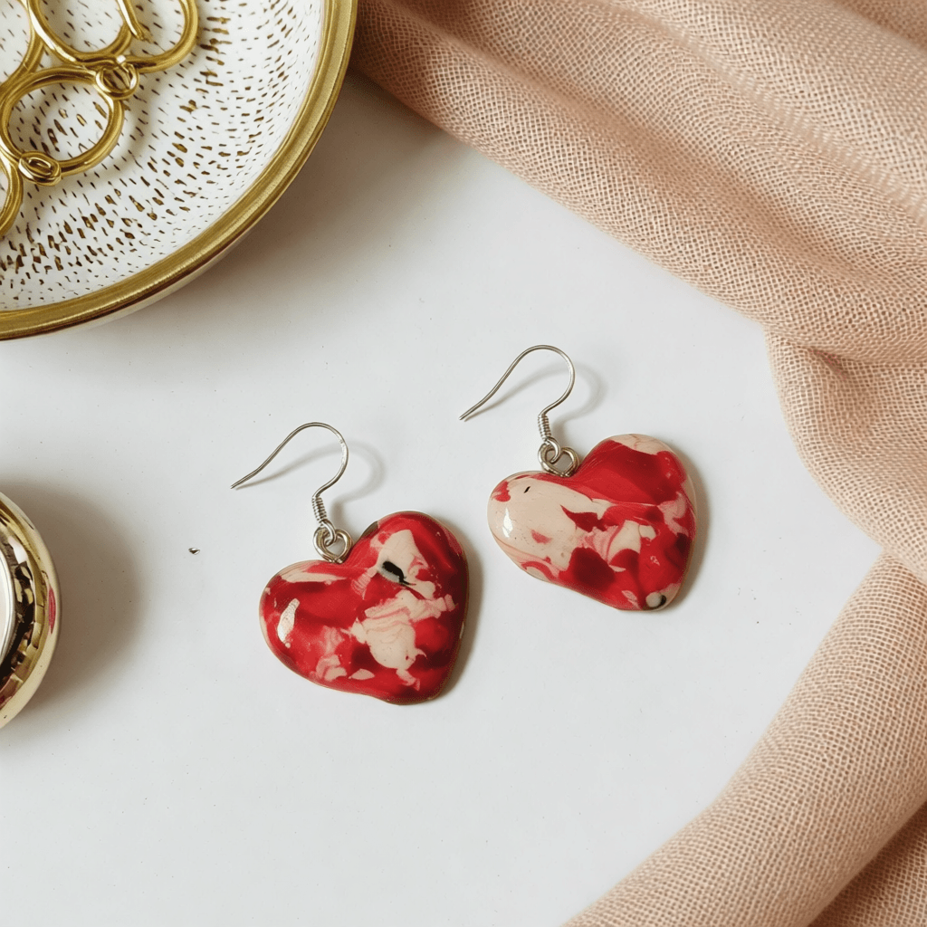 Polymer Clay Love Heart Earrings – Autumn Camo