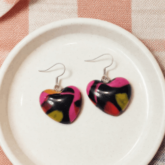 Polymer Clay Love Heart Earrings – Mottled Petals