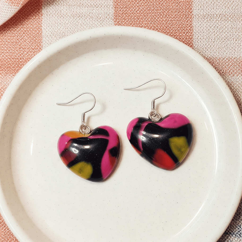Polymer Clay Love Heart Earrings – Mottled Petals
