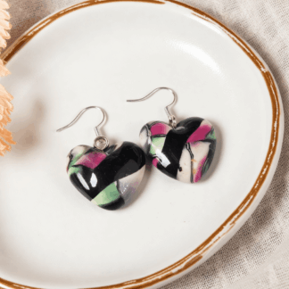 Polymer Clay Love Heart Earrings – Pastel