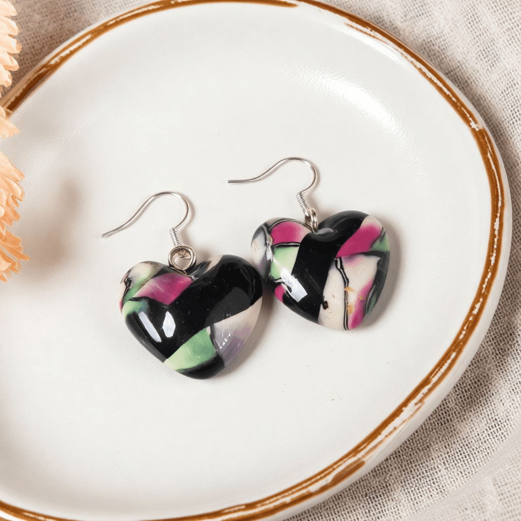 Polymer Clay Love Heart Earrings – Pastel