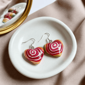 Polymer Clay Love Heart Earrings – Red Swirl