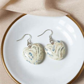 Polymer Clay Love Heart Earrings – Translucent Ocean
