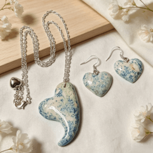 Polymer Clay Love Heart Necklace & Earrings Set – Arctic Heart