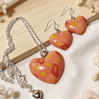 Polymer Clay Love Heart Necklace & Earrings Set – Summer Orchard