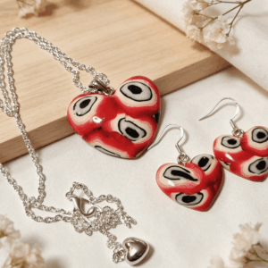 Polymer Clay Love Heart Necklace & Earrings Set – Watchful Hearts