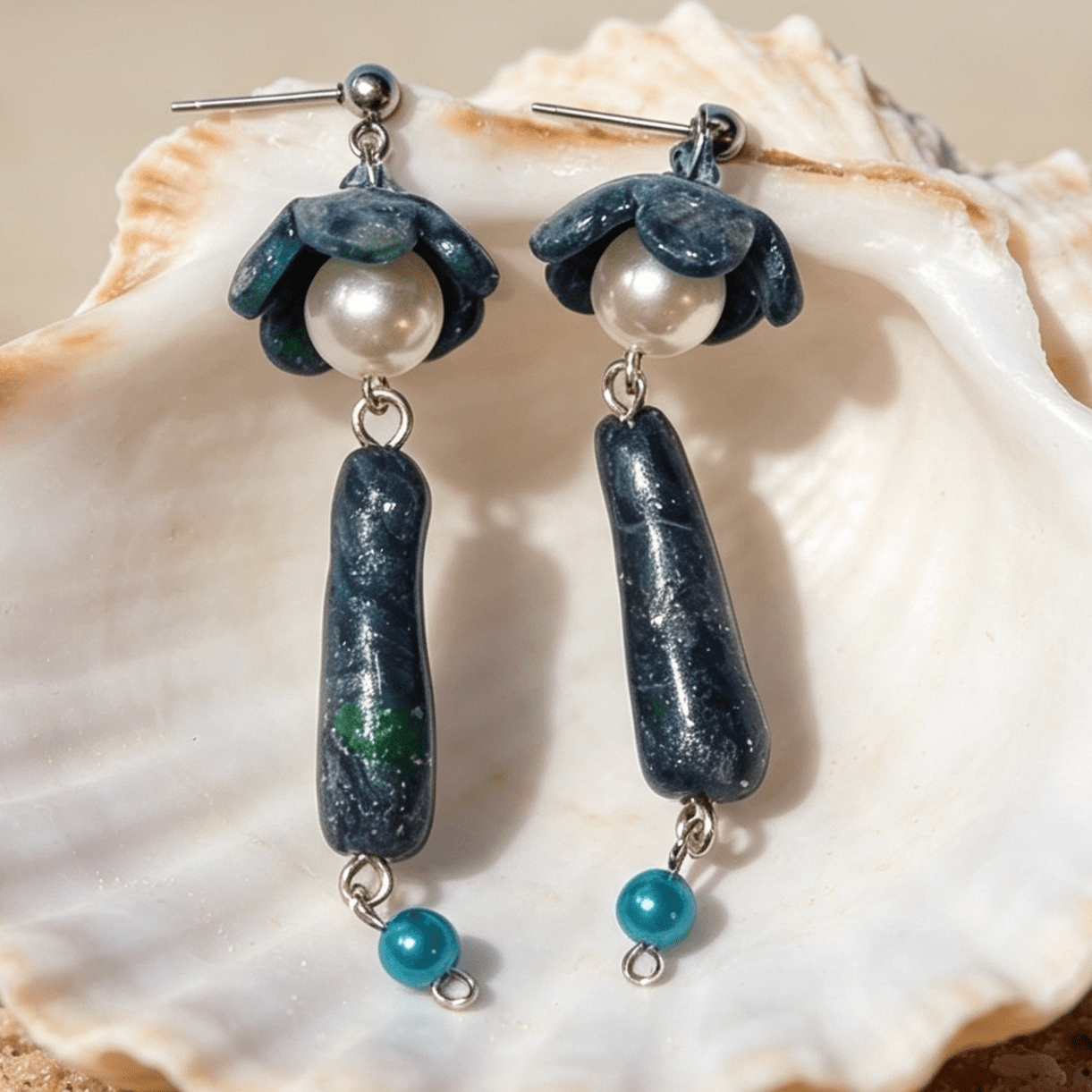 Polymer Clay Translucent Jellyfish Earrings – Blue