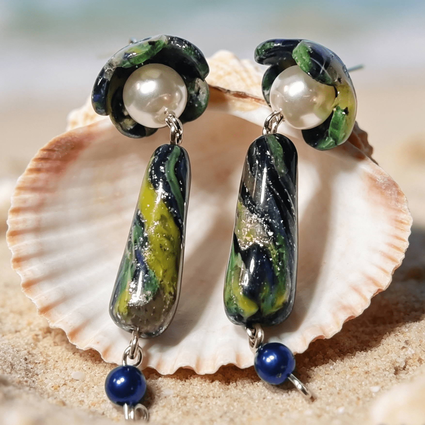 Polymer Clay Translucent Jellyfish Earrings – Green & Blue