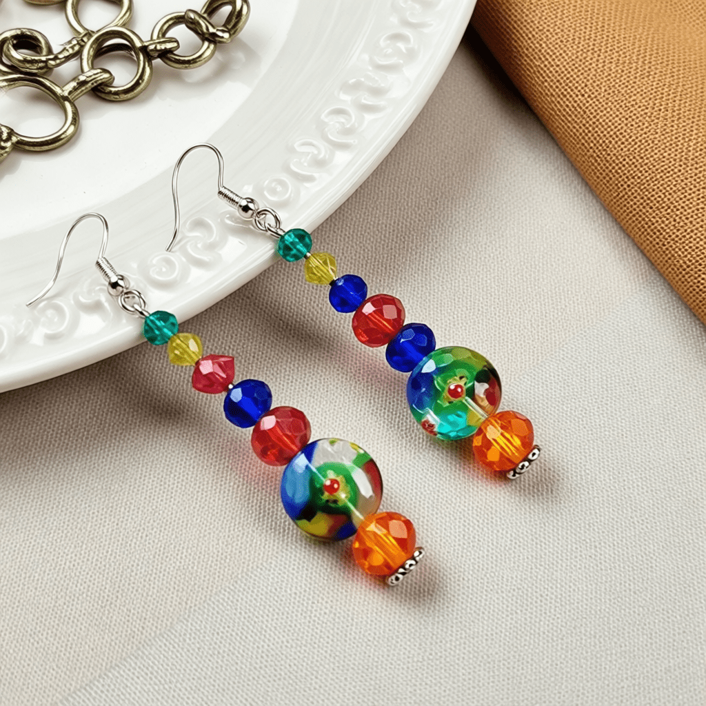 Rainbow Millefiori Glass Earrings