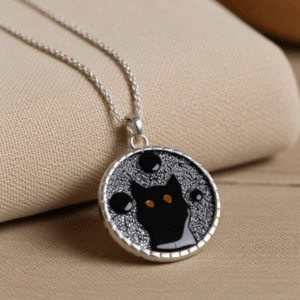Silver Resin Pendant – Black Cat