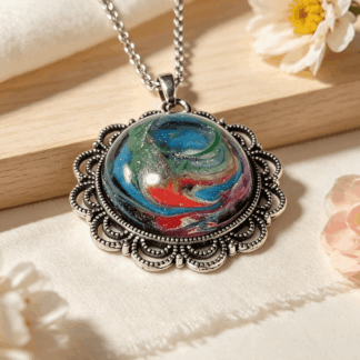 Silver Resin Pendant – Colour Swirl