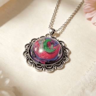 Silver Resin Pendant – Colour Swirl More Neon