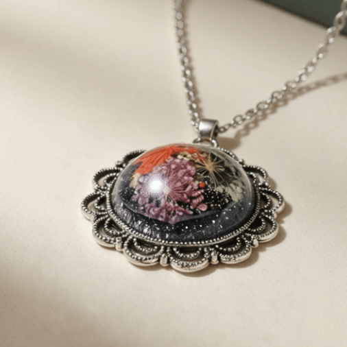 Silver Resin Pendant – Floating Garden