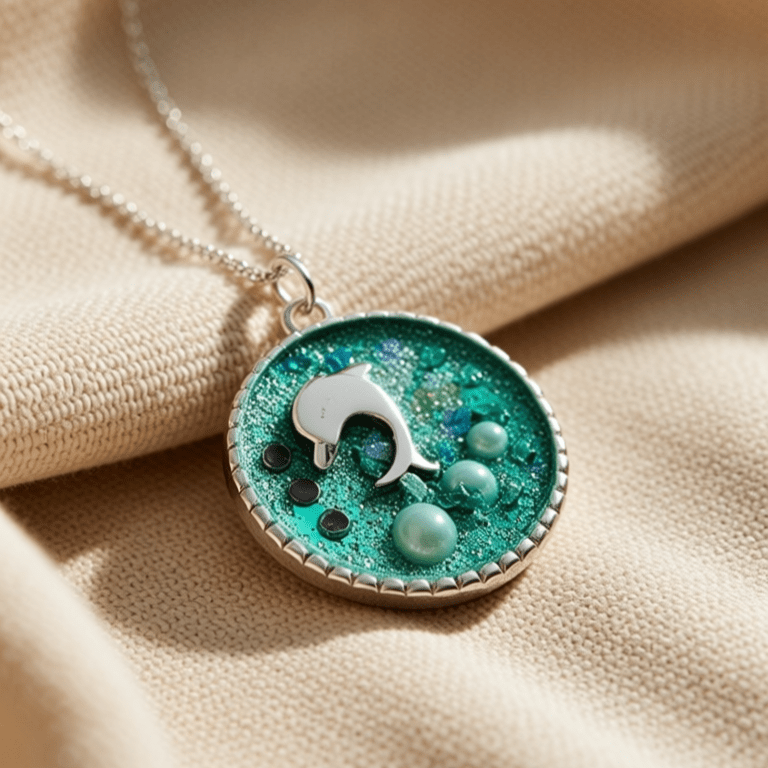 Silver Resin Pendant – Glitter Dolphin